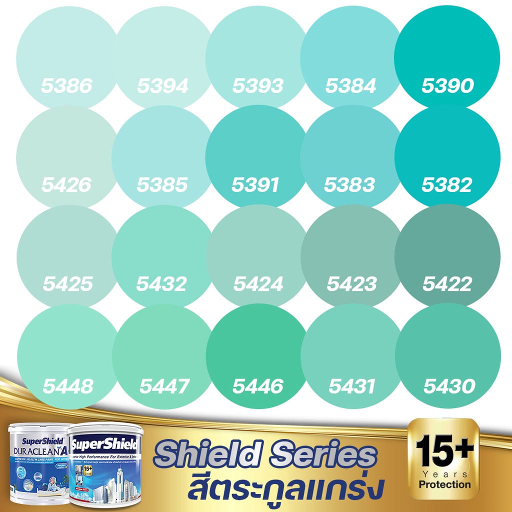 TOA ซุปเปอร์ชิลด์ + ดูราคลีน A+ กึ่งเงา สีเขียวมิ้น ขนาด 9L สีภายนอก+สีภายใน สีเกรด 15 ปี