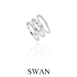 SWAN - Mini Baguette Ring แหวนเงินแท้ ฝังเพชรคิวบิกเซอร์โคเนีย cubic zirconia