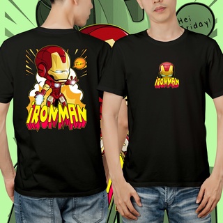 แขนสั้นcrew neckChibi Ironman Hei Friday เสื้อยืด พิมพ์ลายกราฟฟิค สีดํา และสีขาว S-XXXXL