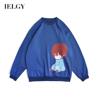 Ielgy เสื้อกันหนาว แขนยาว พิมพ์ลาย ทรงหลวม สไตล์ฮ่องกง อินเทรนด์ สําหรับผู้ชาย