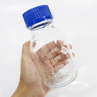 ขวดเก็บสารเคมี สีชา สีใส ฝาสีน้ำเงิน ขวดมีเดีย Media Bottle ปากกว้าง ขนาด 1000, 500, 250, 100, 50, 25 ml