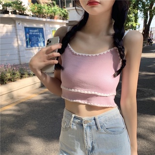 littlesoulmate เสื้อสายเดี่ยวไหมพรม สไตล์เกาหลี พาสเทล (grape)