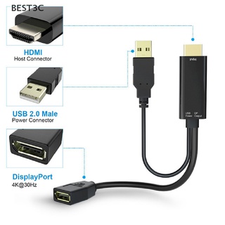 Best3c อะแดปเตอร์แปลง HDMI ตัวผู้ เป็นพอร์ตแสดงผล DP ตัวเมีย 4K USB