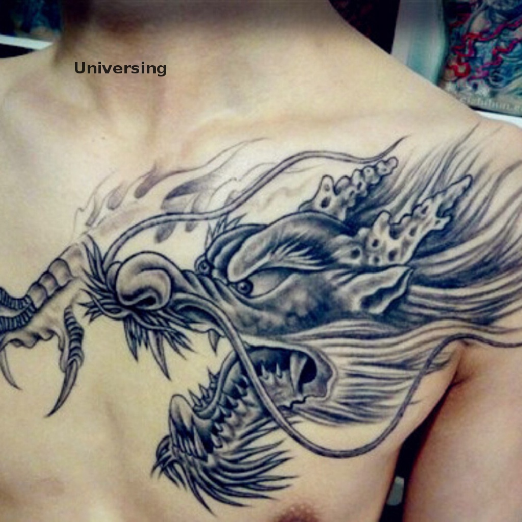 (จักรวาล) สติ๊กเกอร์รอยสักชั่วคราวมังกร 3ง กันน้ําขนาดใหญ่สําหรับร่างกาย
