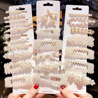 เซต 3 ชิ้น กิ๊บติดผม กิ๊บติดมุก เกาหลี เรียบง่าย อิน กิ๊บติดมุก bb คลิปหน้าม้าคลิปด้านข้างน่ารักคลิปแบนหักผมเครื่องประดับผมผู