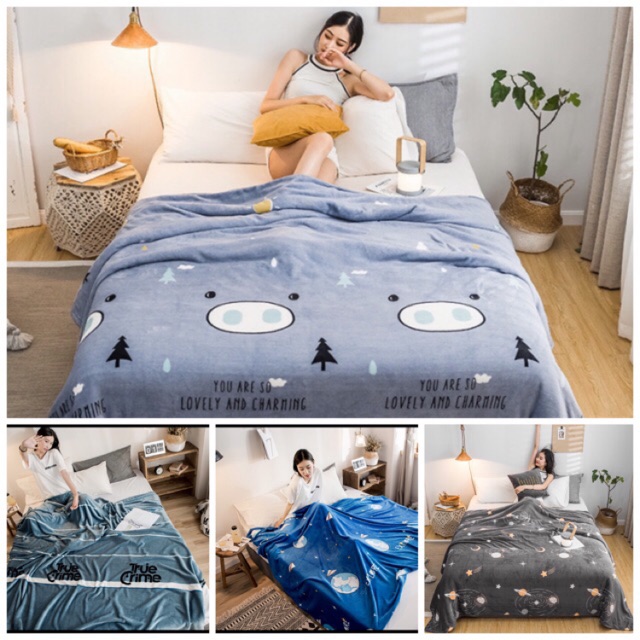 ผ้าห่มนาโน ลายน่ารัก เนื้อนุ่ม ขนาด5*7ฟุต ห่มสบาย ไม่หนาไม่บาง จนเกินไป fleece blanket