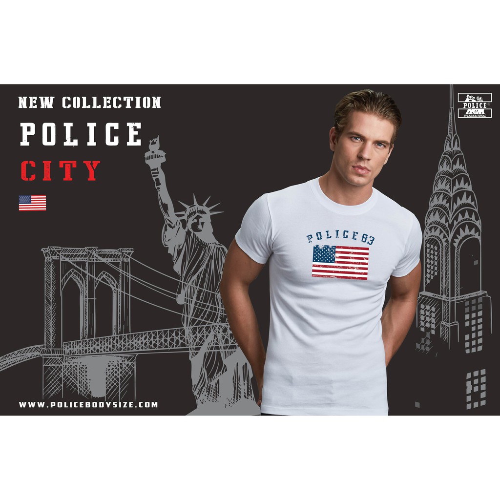 Police เสื้อยืดลายธงชาติอเมริกา Slim fit ทรงพอดีตัว ขาว,ดำ,เทา (รหัส : F561,B372,X108) — صورة 5