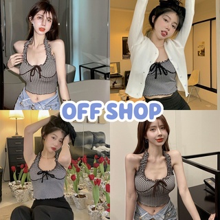 OFF SHOP พร้อมส่ง (OFF-33031)  เสื้อคล้องคอไหมพรม ลายตารางเล็กๆ ดีเทลปลายหยักๆเก๋ๆ