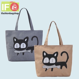 ifashionbagshop(IF1076) -F3กระเป๋าผ้าแฟชั่นลายน้องแมวน่ารัก