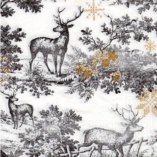 Pladao Napkin แนวภาพวินเทจ Holiday Toile กวางในป่า กระดาษ แนพกิ้น สำหรับงานศิลปะ เดคูพาจ decoupage ขนาด  L 33x33