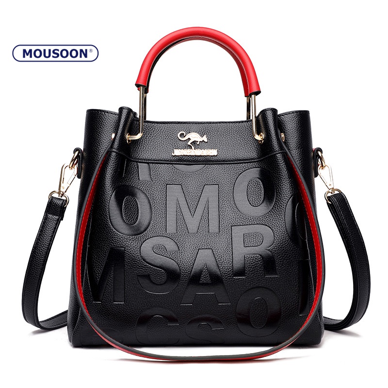 กระเป๋าถือ Mousoon Go Out Messenger Bag ความจุขนาดใหญ่สุทธิสีแดงพร้อมสไตล์ต่างประเทศหนังนิ่มกระเป๋าสะพายนูนกระเป๋าผู้หญิง