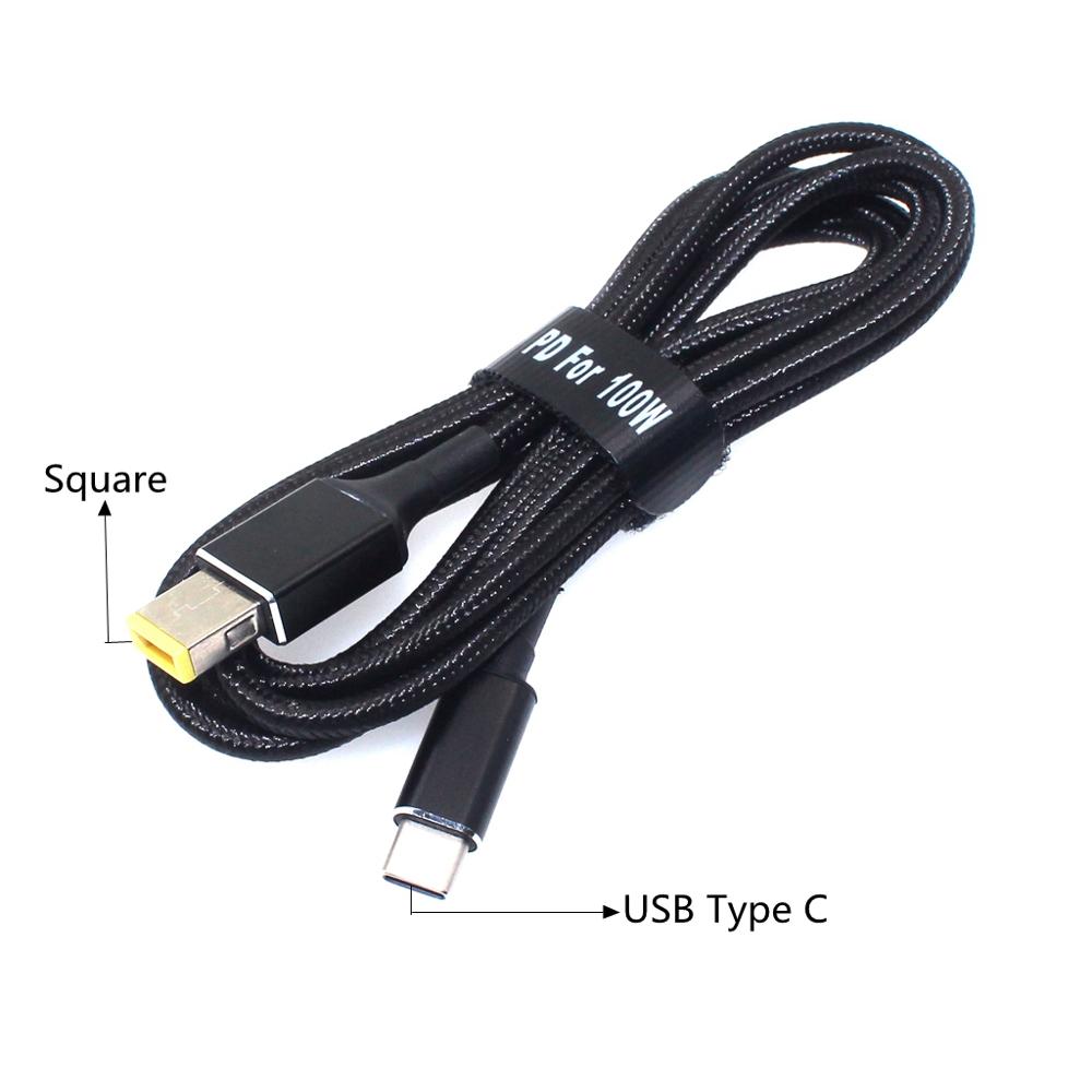 1.8m 100W USB Type C ถึง Square ชายปลั๊ก Converter PD สายชาร์จสําหรับ Lenovo Thinkpad 20V 2.25A 3.25A 4.5A แล็ปท็อปชาร์จ