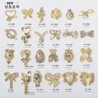 สินค้าใหม่ โบว์ ประดับเพชร ไข่มุก สีทอง เครื่องประดับ สําหรับตกแต่งเล็บ