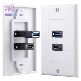 1x 2Port HDMI+USB 3.0 Female Wall Face Plate Panel Outlet Socket Extender White