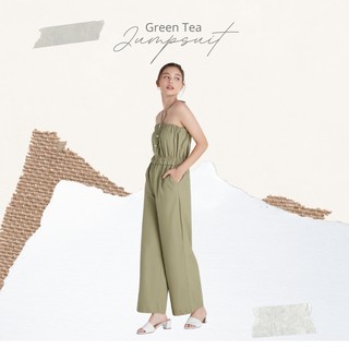 GreenTea Jumpsuit จั้มสูท ขายาว เกาะอก สีเขียวขี้ม้า ฟรีไซส์ sundayvibes.bkk