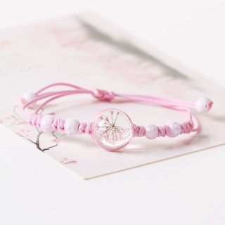 สร้อยข้อมือยิปโซ ดอกไม้แห้ง สีชมพู ปรับได้ ขนาดเล็ก สําหรับเด็กผู้หญิง นักเรียน
