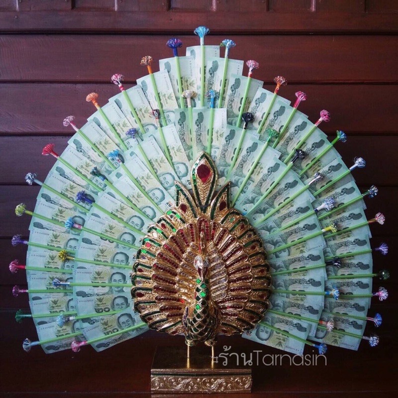 ติดโฟมฟรี‼️ มีพร้อมส่ง‼️ส่งออกทุกวัน💥นกยูงกฐิน ปิดทองทำพุ่มกฐิน ทอดผ้าป่า 1ตัว ขนาด 6,8,10,12นิ้ว