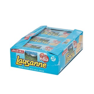 โลซาน เวเฟอร์สอดไส้ครีม รสนม ขนาด 28 กรัม (12 ซอง) Lausanne wafers stuffed with milk cream, size 28 grams (12 sachets)