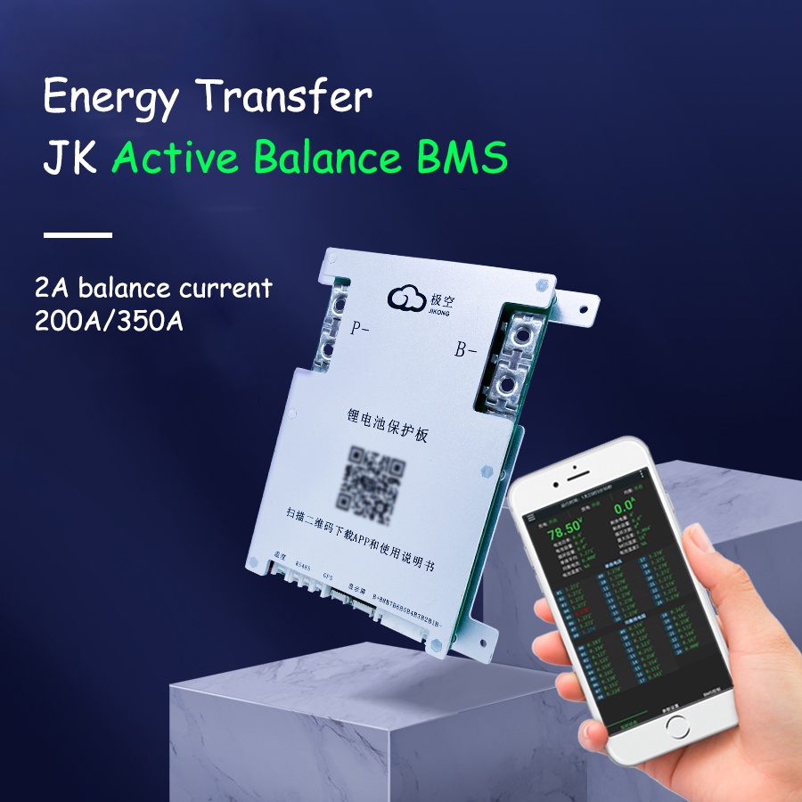 Jikong 4S 8S 200A Active Balance 1A 2A สมาร์ท BMS แบตเตอรี่ลิเธียมป้องกัน 100A 300A RS485 บลูทูธ APP Lifepo4 li-ion 24V 12V JK