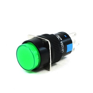 AC 250V 5A SPDT 1NO 1NC 5 Pins Latching Green Push Button Switch w 220V LED Lamp