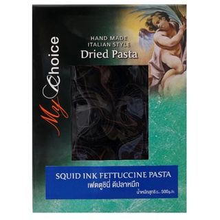 My Choice Squid Ink Fettuccine Pasta 500g มายช้อยส์หมึกปลาหมึกเฟตตูชินี่พาสต้า  อาหาร วัตถุดิบ