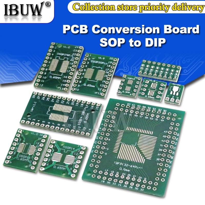 อะแดปเตอร์แปลง PCB Board SMD Turn TO DIP SOP 8 16 14 20 24 28P SOT89 SOT23 SOT223 TO DIP SOP MSOP TSSOP 10 ชิ้น