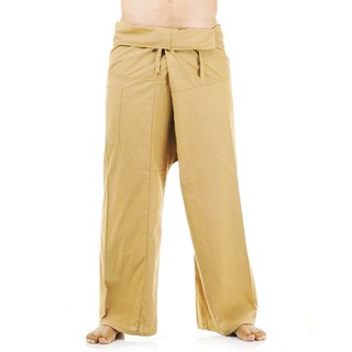 กางเกงเล ไซด์ใหญ่ ผ้าฝ้าย ขาก๊วย มีกระเป๋า พร้อมส่ง Thai Fisherman pants Big Size สีน้ำตาล