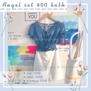 Angel set 🦋 เซทเสื้อแขนตุ๊กตาผ้าชีฟองมาพร้อมกับกระโปรงทรงเอ