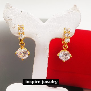 Inspire Jewelry ,ต่างหูห่วงฝังเพชร ห้อยตุ้งติ้ง ขนาด  2CM เพชรCZคุณภาพเกรดพรีเมี่ยมงาน Design จิวเวลลี่หรู งานแฟชั่น