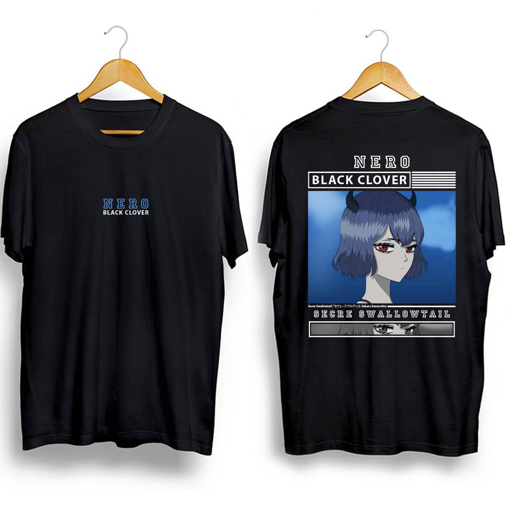 คอลูกเรือเสื้อยืดคอกลมBlack Clover T-shirt Nero Secre Swallowl Anime Unisex Tops Short Sleeve Cal Graphic Tee Shirt S-4X