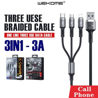 สายชาร์จเร็ว WEKOME รุ่น WDC-150 ชาร์จเร็ว 3A ความยาว 1ม ชาร์จพร้อมกันได้ทั้ง 3 เครื่อง สายไนล่อนไม่ขาดง่าย