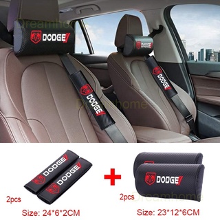 Dodge หมอนรองคอ ปักลายโลโก้ คาร์บอนไฟเบอร์ 2 ชิ้น และสายเข็มขัดนิรภัย 2 ชิ้น