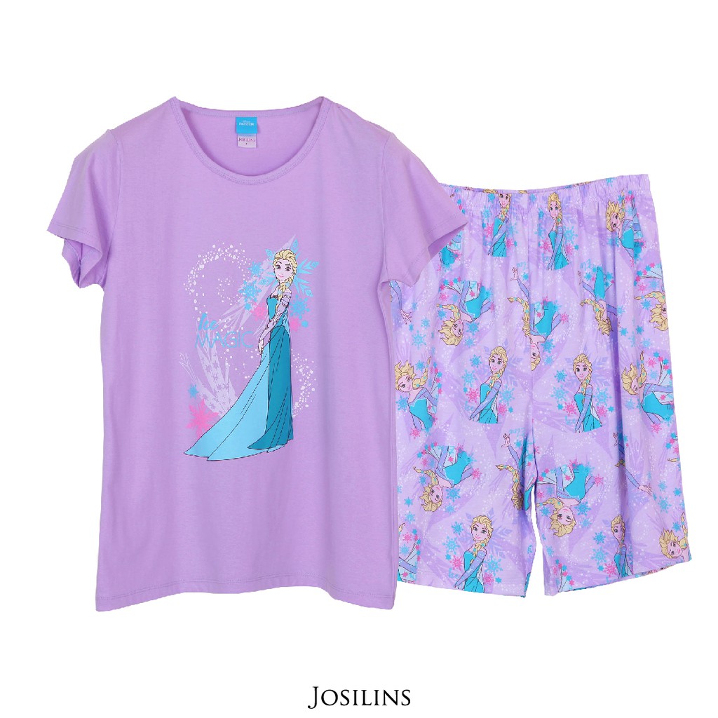 Josilins ชุดนอน ลิขสิทธิ์ Disney Frozen ลาย เจ้าหญิงElsa แขนสั้น ขาสั้น คอกลม มี2สี สีม่วง สีฟ้า