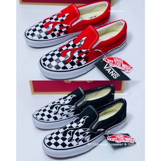 🚩 [พร้อมส่ง]  Slip On "Flame"🔥Checkerboard Racing Red/Black ส์สลิปออน สินค้าพร้อมกล่องป้ายแท็กเกาหลี