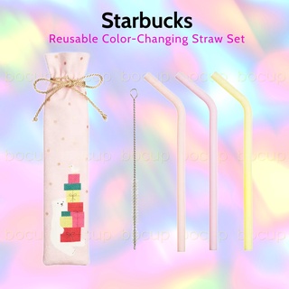 Starbucks Reusable Color Changing Straw Set หลอด ซิลิโคน เปลี่ยนสี สตาร์บัคส์ รียูส ของแท้ 100%
