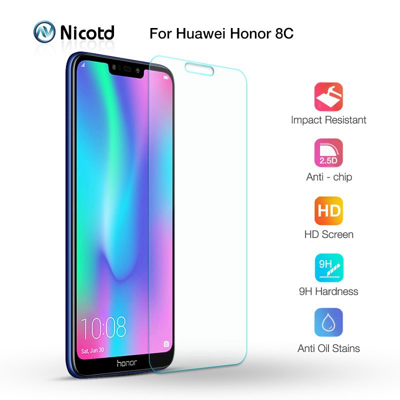 Huawei Honor 8C กระจกนิรภัยแบบเต็มหน้าจอปกป้องหน้าจอ