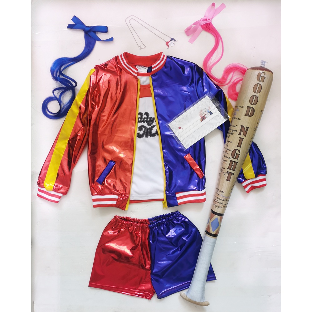 เสื้อผ้าคอสเพลย์ Harley Quinn 7 ชิ้น เซ็ตสำหรับเด็ก