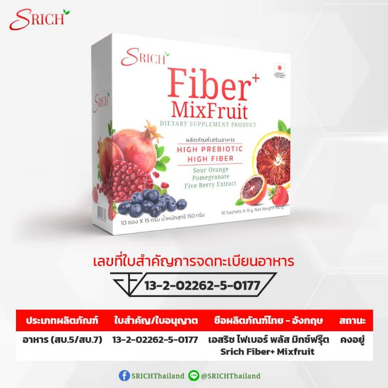 พิเศษ!!! SRICH Fiber+ 1 กล่อง 10 ซอง Fiber Detox คุณภาพดี