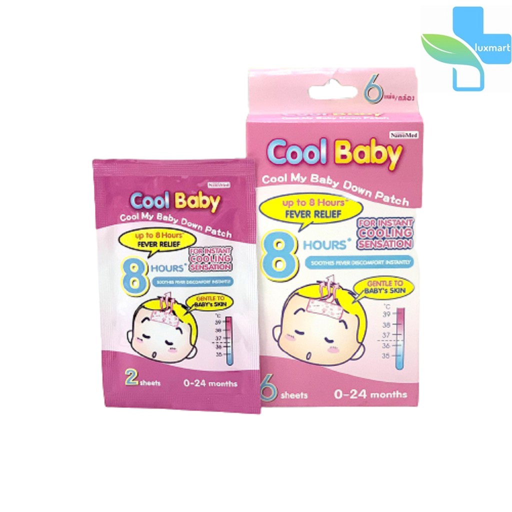 Nanomed Cool Baby แผ่นเจลลดไข้ เด็กเล็ก 6 แผ่น [1 กล่อง] EE 5305 สำหรับเด็กแรกเกิด-2 ปีขึ้นไป อ่อนโยนต่อผิว ติดแน่น เย็น