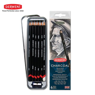 DERWENT ดินสอสีไม้ชาร์โคล 6 แท่ง - TIN (Charcoal set pack of 6.)