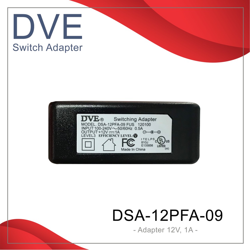 Adapter กล้องวงจรปิด ยี่ห้อ DVE 12V, 1A สินค้าไม่ได้บวกVAT