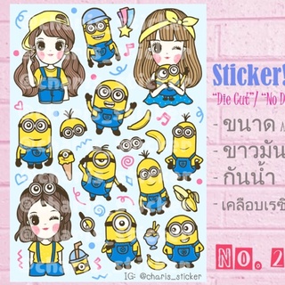 Sticker สติกเกอร์ มินเนียน ขนาด A4/ A5/ A6 กันน้ำ pvc ไดคัท