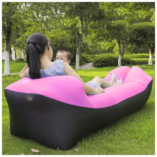 โซฟาลม โซฟาแบบเป่าลม ที่นอนพองลม ไม่ต้องใช้เครื่องสูบลม พกพาง่าย แถบสีดำ Inflatable Outdoor Air Sofa Bed Air Inflatable