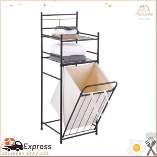 ชั้นวางของ 2 ชั้น + ตะกร้าใส่ผ้า รุ่น โมเรีย - สีดำ2-tier shelf + laundry basket, Moria model - black