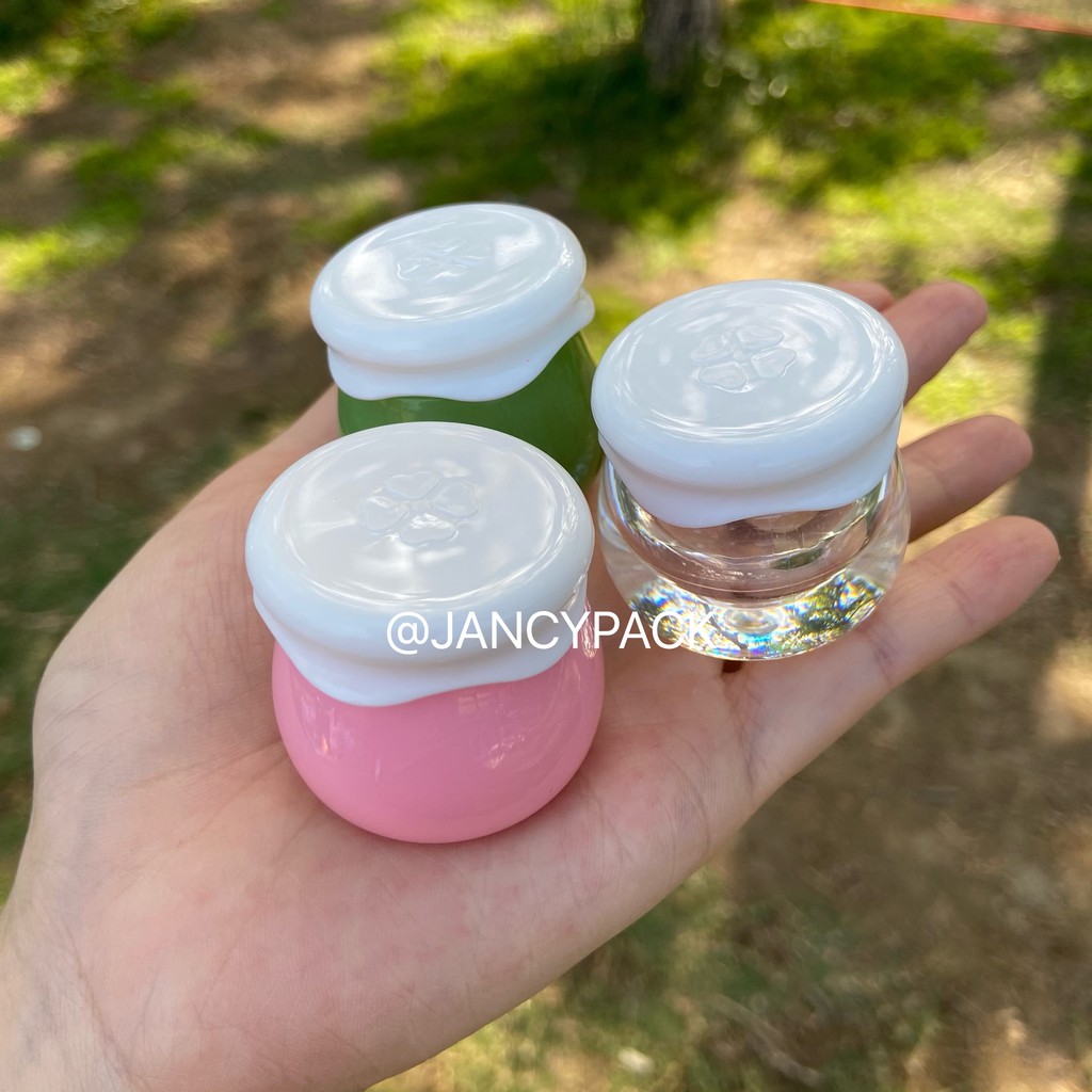 Jancy PACK กระปุกเปล่า ทรงกลม สีชมพู ขาว น่ารัก พร้อมฝาปิด สําหรับใส่ครีมขัดริมฝีปาก 10 กรัม
