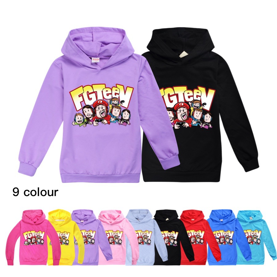 FGTEEV เสื้อกันหนาวพิมพ์ตัวอักษรเด็ก Hoodie เสื้อแขนยาวลําลอง Boja Kanak-kanak Perempuan 4-16 ปี