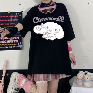 ใหม่เสื้อยืดผู้หญิงฮาราจูกุฤดูร้อนเสื้อยืดแฟชั่นท็อปส์เรือเหาะ Cinnamoroll สุนัขพิมพ์หญิงเสื้อยืดสบาย ๆ Tee เสื้อผ้าผู้หญิง