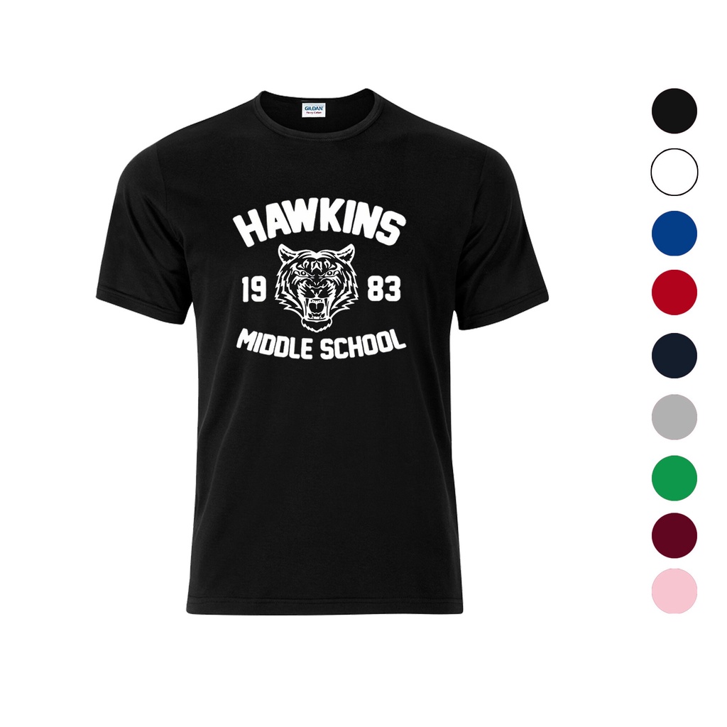 T-Shirtเสื้อยืด พิมพ์ลาย Hawkins Stranger Things แฟชั่นสําหรับผู้ชาย และผู้หญิง S-5XL