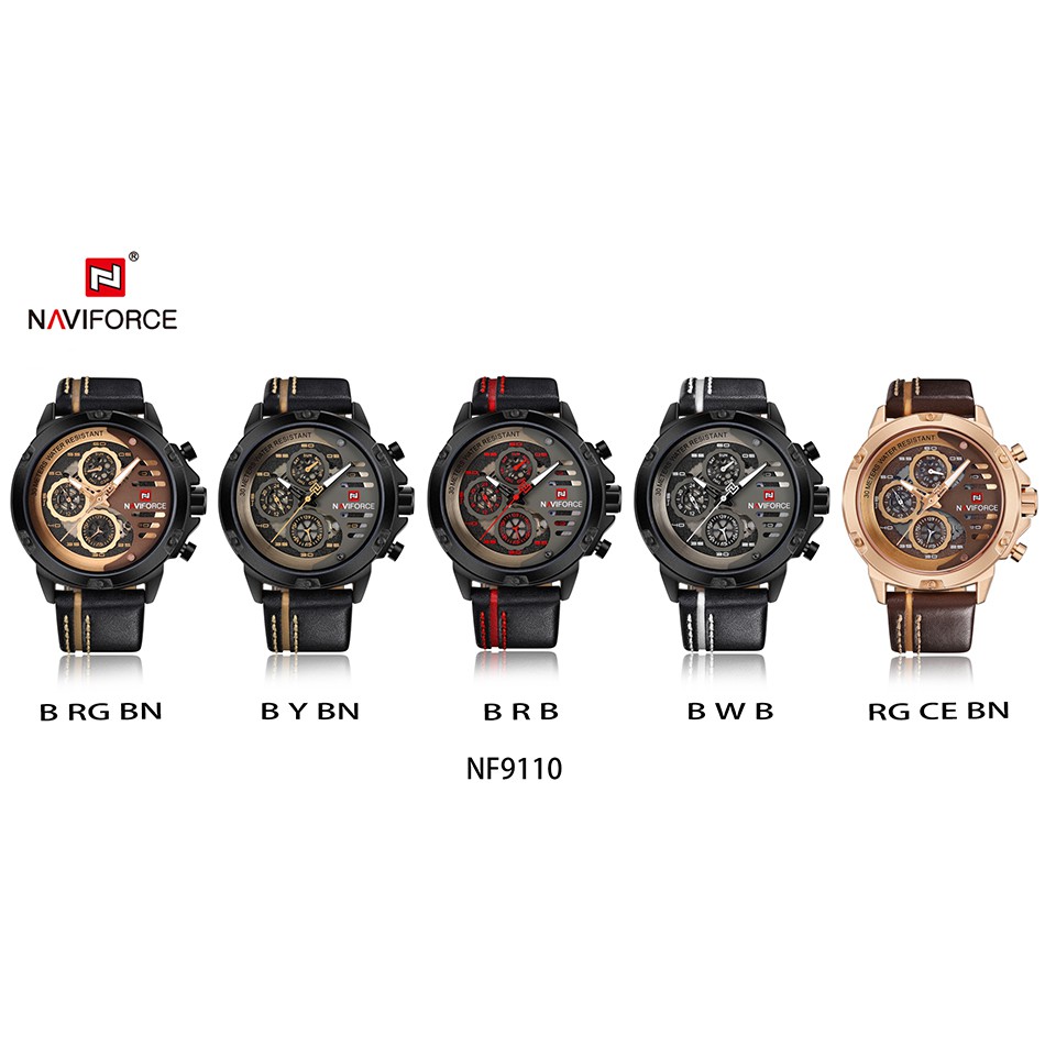 หรูหราในราคาเบาๆนาฬิกาข้อมือชาย กันน้ำ naviforce watch แท้ รุ่นNF9110 สายหนัง ของแท้100%