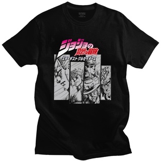 ROUNDคอลูกเรือNeckเสื้อยืดแขนสั้น ผ้าฝ้าย พิมพ์ลายมังงะ Jojos Bizarre Adventure สไตล์ฮาราจูกุ สตรีท สําหรับผู้ชาย-4XL